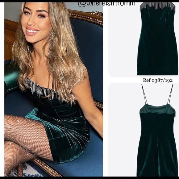 VELVET MINI DRESS WITH RHINESTONE FRINGING - Picture 2 of 3